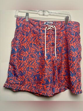 Men's Coral & Blue Floral Hybrid Swim Shorts with Drawcord